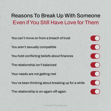 Naturally, no relationship is sunshine and rainbows 24/7, but how do you know if your concerns are reasons to break up with someone? In a scenario where you still have love for your partner, but aren’t totally happy, it can be a tough call. Head to the link in our bio, where relationship coaches and therapists share how to figure out if you should break up with a partner when you’re on the fence, plus a list of common reasons to most definitely break up with someone (and exactly how to do tha... How To Know If You Should Break Up, How To Know If You Love Someone, How To Break Up With Someone, How To Break Up With Your Boyfriend, Reasons To Break Up, No Relationship, Breaking Up With Someone, Relationship Posts, Who You Love