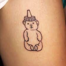 Honey Bear Bottle Drawing, Strawberry Bear Drawing, Honey Bear Bottle Tattoo, Honey Bottle Tattoo, Honeybear Tattoo, Cringe Tattoos, Honey Bear Tattoo, Peanut Tattoo, Pickle Tattoo