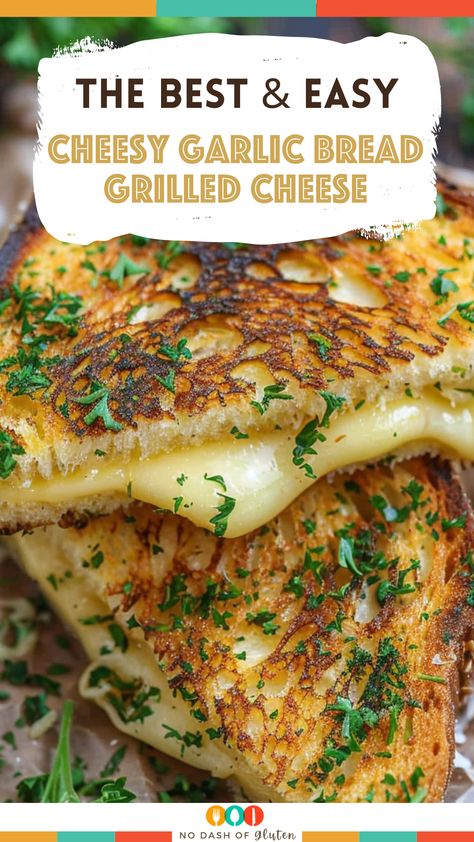 Discover the ultimate comfort food with our Cheesy Garlic Bread Grilled Cheese recipe! This quick and easy meal blends gooey provolone and mozzarella with a flavorful garlic-parsley butter, all sandwiched between golden, crispy bread. Perfect for a cozy lunch or dinner that brings smiles around the table. Ready in just 15 minutes! Pin this recipe now for a delicious twist on your next grilled cheese adventure! Garlic Butter Grilled Cheese, Healthy Grilled Cheese Recipes, Garlic Grilled Cheese, Garlic Bread Grilled Cheese, Grilled Cheese Recipes Easy, Fancy Grilled Cheese Recipes, Healthy Grilled Cheese, Grilled Cheese Panini, Homemade Grilled Cheese