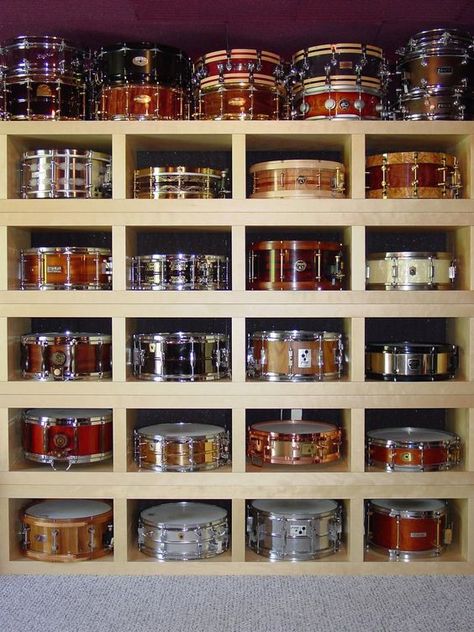 Yamaha, DW drums, Ludwig, Mapex, Pearl drum kits with legands such as Dave Wekl, max Weinberg, Travis Barker, Al Jackson Jr., Mitch Mitchell, and so many others.   Be sure to check out our FREE 10 Ways Musicians Make Money @ https://www.freedomcoachpro.com/blog Drum Room Ideas, Drum Storage, Drums Studio, Band Room, Drum Room, Home Music Rooms, Music Rooms, Drums Art, Drum Music