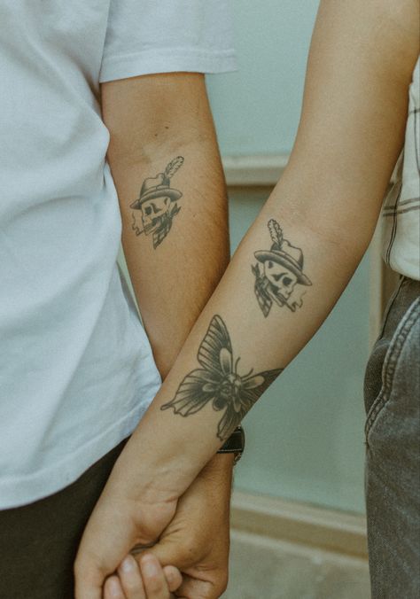 Traditional Skull Tattoo, Infinity Tattoos For Couples, Unique Infinity Tattoo, Traditional Skull, Infinity Couple Tattoos, Tattoos For Couples, Western Tattoos, Ghost Tattoo, Matching Couple Tattoos