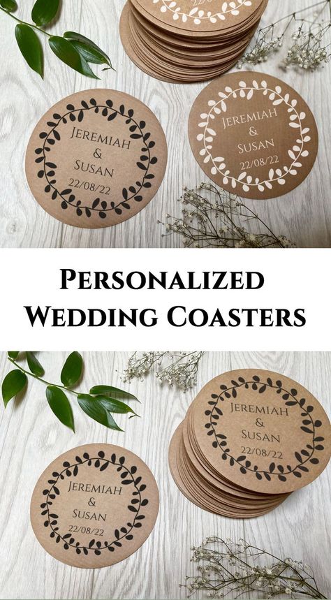 Custom Coasters Wedding, Personalized Coasters Wedding, Cardboard Coasters, Wedding Horseshoes, Unique Gifts For Couples, Barn Wedding Decorations, Handmade Packaging, Wedding Coasters, Wedding Items