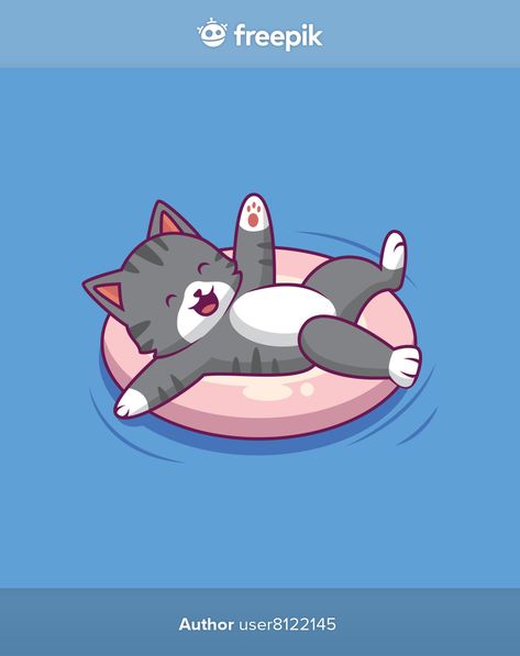 Cat Swimming Illustration, Cat Swimming Drawing, Cat Swimming, Swimming Cartoon, Swimming Cats, Animated Cats, Beach Cartoon, Balloon Cartoon, Cat Background