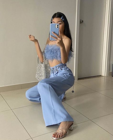 Oanhdaqueen Outfits, Baby Blue Outfit, Euphoria Fashion, Western Outfits Men, Outfits 2000s, Blue Outfits, Fiesta Outfit, Outfit Look, Themed Outfits