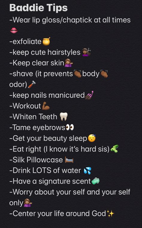 Tips On Being A Baddie, Becoming A Baddie Tips, How To Be A Baddie Checklist, Baddie Goals Motivation, School Baddie Aesthetic, Baddie Hygiene Tips, Baddie Glow Up Checklist, How To Be A Black Baddie, Baddie Tips Self Care