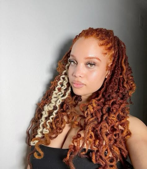 Alt Hair Dye Ideas, Hairstyles For Natural Locs, Alt Hair Dye, Copper Locs, Orange Locs, Styles For Locs, Girls With Locs, Dyed Locs, Locs Inspiration