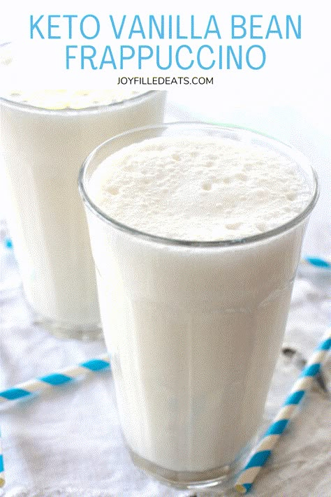 Nothing is better than an icy glass of this creamy sweet Vanilla Bean Frappuccino Recipe! After the first sip of this homemade frappuccino, you will be craving the next. Made with just four simple ingredients plus ice, you can’t help but keep going back for more. This easy vanilla frappe recipe is sugar-free, keto, low carb, gluten-free, grain-free, and Trim Healthy Mama friendly. Keto Vanilla Frosty, Keto Frappe Recipe, Keto Frappe, Frappachino Recipe, Blueberry English Muffin, Vanilla Bean Frappuccino Recipe, Thm Shakes, Vanilla Frappe, Vanilla Bean Frappuccino