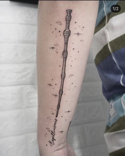 Elder Wand Tattoo, Wand Tattoo, Character Tattoos, Tattoo For Boyfriend, Elder Wand, Harry Potter Tattoos, Arm Tattoos, Forearm Tattoo, Tattoo Inspo