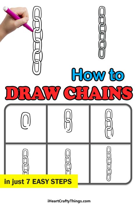 How To Draw A Chain Step By Step, Chain Drawing Easy, Chain Link Drawing, Drawing Chains, Chain Drawing, Easy Drawings For Beginners Step By Step, How To Draw Chains, Easy Graffiti Drawings, Pencil Drawings For Beginners