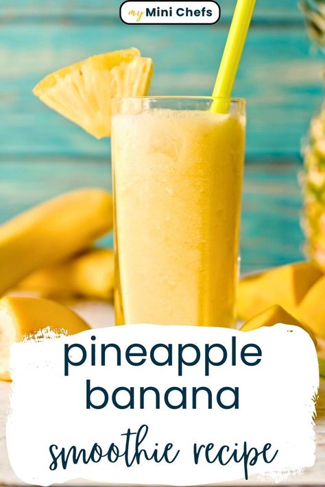 Pineapple Banana Smoothies make a delicious, healthy and refreshing snack, breakfast or lunch. They take less than 2 minutes in your blender and turn out smooth, creamy, and full of tropical fruit flavor. Fresh Fruit Juice Recipes Blenders, Pineapple Banana Smoothie Healthy, Banana And Pineapple Smoothie, Smoothie Recipes With Pineapple, Easy Smoothie Recipes Healthy, Easy Frozen Fruit Smoothie Recipes, Fruit Smoothies Recipes, Banana Pineapple Smoothie, Pistachio Smoothie