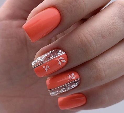 Orange Nail Designs, Coral Nails, Holiday Nail, Her Nails, New Nail Art, Rainbow Nails, Nails Desing, Orange Nails, Gel Nail Designs