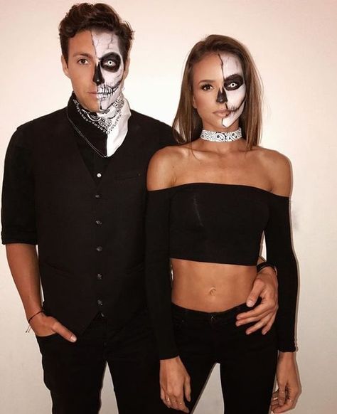 32 Easy Couple Costumes To Copy That Are Perfect For The College Halloween Party - By Sophia Lee Makijaż Sugar Skull, Halloween Costume Unique, Easy Couple Halloween Costumes, Easy Couples Costumes, Makeup Zombie, College Halloween Party, Halloweenský Makeup, Halloween Parejas, Holloween Costume