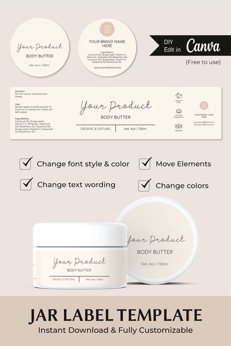 Minimalist product label template for Canada. Perfect for skin care, body butter, body scrub, and other jarred products. #productlabel #labeldesign . #Body_Butter_Packaging #Body_Lotion_Packaging #Body_Scrub_Labels #Cosmetic_Labels_Design Body Butter Packaging, Body Lotion Packaging, Body Scrub Labels, Cosmetic Labels Design, Body Butter Labels, Lip Balm Labels, Skin Care Business, Skin Washing, Homemade Cosmetics