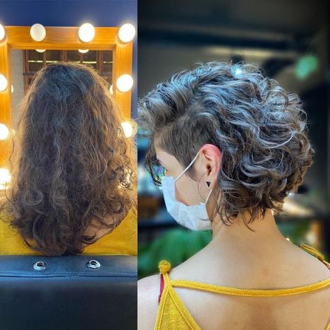 Female Undercut Hairstyle for Curly Hair Undercuts For Women, Hairstyle Female, Undercut Curly Hair, Undercut Hairstyle, Undercut Hairstyles Women, Curly Undercut, Undercut Long Hair, Hair To One Side, Short Curly Haircuts