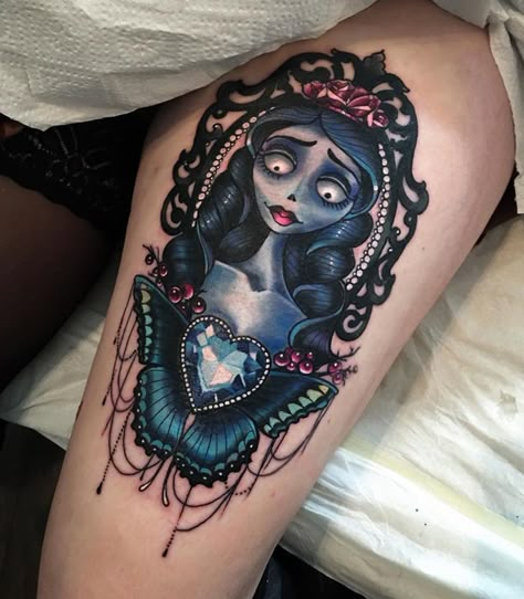 Corpse Bride Leg Tattoo | Best tattoo ideas & designs Corpse Bride Tattoo, Bride Tattoo, Tim Burton Tattoo, Catrina Tattoo, Tattoo Practice, Brides With Tattoos, Witch Tattoo, Disney Tattoo, Halloween Tattoo