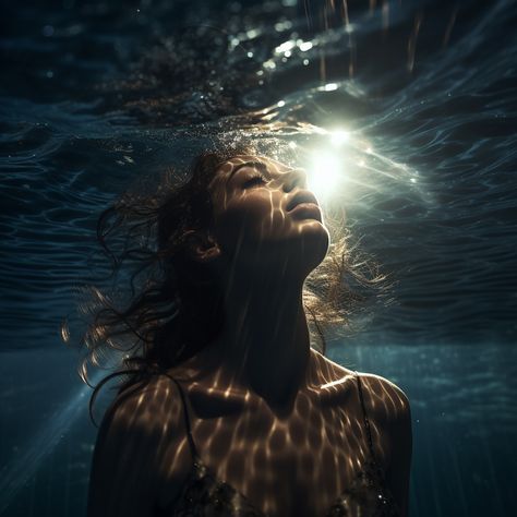 Low angle shot of amazing woman swimming in the pool at night timeshooting with Dome Port Underwater Photography Portrait, Shoot Inspiration Creative, Woman Under Water Photography, Mermaid Photography Underwater, Woman Underwater Photography, Swimming Underwater Aesthetic, Night Water Photoshoot, Woman Swimming Photography, Underwater Photography Women