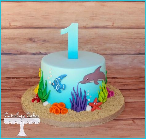 Ocean Birthday Cakes, Moana Birthday Cake, Beach Themed Cakes, Ocean Birthday Party, Ocean Cakes, Mermaid Birthday Cakes, Sea Cakes, Fantasy Cake, Baby Birthday Themes