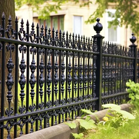 Decorative Wrought Iron Garden Fence Panels Wholesale IOK-250 - YouFine Iron Garden Fence, Landscaping Front Of House, Front Garden Landscaping, Rod Iron Fences, Front Of House Landscaping, Wrought Iron Fence Panels, Iron Fence Panels, Wrought Iron Fence, Garden Fence Panels