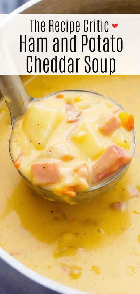 Ham Potatoes, Potato Cheddar Soup, Ham Chowder, Ham Soup Recipes, Cheddar Soup Recipe, Ham And Potato Soup, Ham Potato, Cheddar Cheese Soup, Recipe Critic