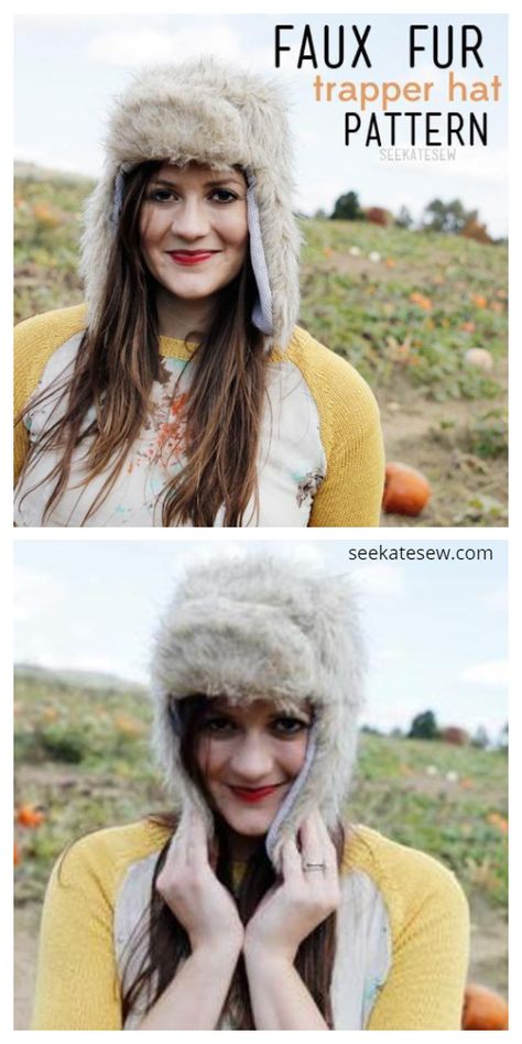 DIY Trapper Hat Free Sewing Pattern Trappers Hat Sewing Pattern, Ear Flap Hat Sewing Pattern, Russian Hat Pattern, Trapper Hat Pattern Sewing, Diy Trapper Hat, Diy Trapper Keeper, Trapper Hat Sewing Pattern, Diy Winter Hats Sewing, Aviator Hat Pattern Free