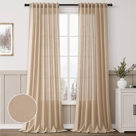 Amazon.com: Beige Linen Curtains 102 Inches Long 2 Panel Set for Living Room Sunlight Filtering Sheer Privacy Faux Linen Drapes Vintage Farmhouse Back Tab Pleated Oatmeal Tan Extra Long Curtains 102" Length : Home & Kitchen Light Brown Curtains, Tan Curtains, Taupe Curtains, Extra Long Curtains, Bedroom Rustic, Brown Curtains, Sheer Linen Curtains, Linen Curtain Panels, Retro Farmhouse