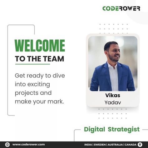 🎉 We're thrilled to welcome a talented new team member to our #coderower family!🚀 Make your Mark Vikas Yadav✨ Join us in celebrating our growing team and the bright future ahead! #team #trainee #technology #newhiring #coderower #developer #technology #softwaredevelopment New Employee Social Media Post, New Hire Social Media Post, Welcome Social Media Post, New Members Welcome Post, Meet The Team Instagram Post, Welcome To The Team, Social Media Banner, Bright Future, Make Your Mark