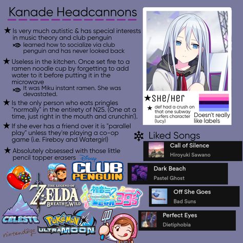 Project Sekai Kanade Yoisaki, Project Sekai Kanade, Character Headcanons, Yoisaki Kanade, The Skrunkly, Kanade Yoisaki, Kin List, Club Penguin, Hatsune Miku Colorful Stage