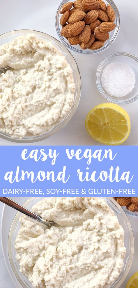 Dairy Free Ricotta, Almond Ricotta Recipe, Recipe With Almonds, Vegan Cheese Substitute, Cheese Substitute, Almond Ricotta, Ricotta Recipe, Dairy Free Pizza, Ricotta Cheese Recipes