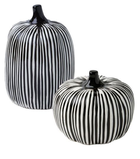 Halloween Ceramic White & Black Striped Pumpkin by Place & Time | JOANN Black And White Fall Decor, Halloween Decorations Skeleton, Pumpkin Candlesticks, Skeleton Decor, Halloween Camping, Striped Decor, Ceramic Pumpkin, Skeleton Decorations, Halloween Spooktacular