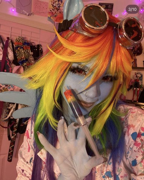 Celestia Cosplay Mlp, Rainbow Factory Rainbow Dash, Rainbow Dash Cosplay Makeup, Rainbow Factory Fanart, Pinkamena Cosplay, Rainbow Dash Makeup, Rainbow Dash Hair, Human Rainbow Dash, Twilight Sparkle Cosplay