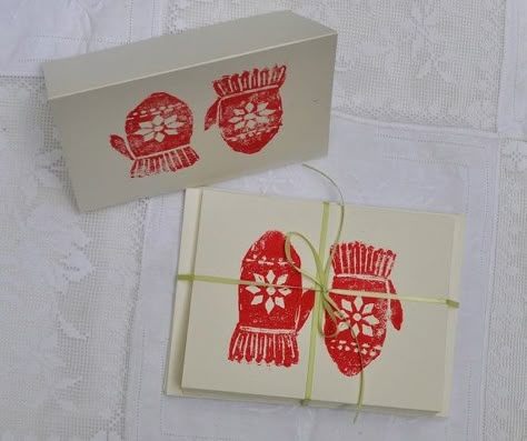 Red Mittens Block Print Christmas Cards Block Print Christmas, Mittens Card, Christmas Mittens, Red Mittens, Print Christmas Card, Christmas Blocks, Linoleum Block Printing, Hand Carved Stamps, Lino Cuts