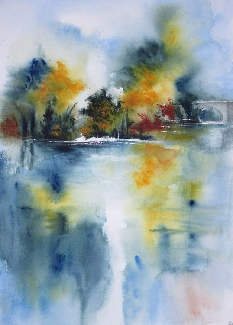 Loose Watercolor Paintings, Abstract Watercolor Landscape, Watercolor Landscapes, Watercolor Tree, Abstract Watercolor Art, Loose Watercolor, Fall Watercolor, Watercolor Painting Techniques, Watercolor Landscape Paintings