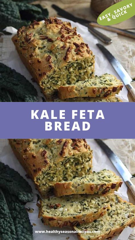 Kale Feta Bread Recipe With Feta Cheese, Savory Quick Bread, Feta Bread, Kale Feta, Most Pinned Recipes, Feta Cheese Recipes, Quick Bread Recipe, Einkorn Flour, Feta Recipes