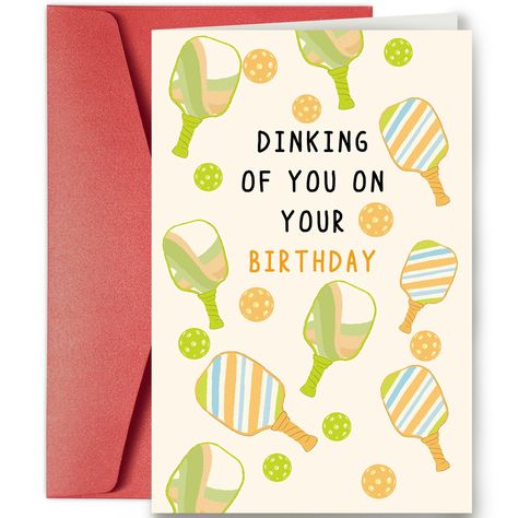 PRICES MAY VARY. This card strikes the perfect balance between playful humor and heartfelt wishes, capturing the joy and camaraderie of the sport. Perfect for celebrating the special day of the pickleball lover in your life. This card is printed on luxury, 300gsm lightly textured cardstock with a premium red envelope. Cards measures 8 x 5.3 in. /20.5 x13.6 cm when folded. The cards are blank inside, leaving plenty of room for adding your own touch. Thank you for taking your precious time to brow Pickleball Birthday Cards, Pickleball Cards, Watercolor Birthday Cards, Ball Birthday, Watercolor Birthday, Bday Cards, Pickleball Gift, Pickle Ball, Red Envelope