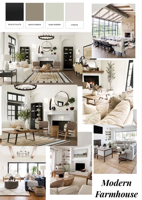 Farmhouse Interior Moodboard, Modern Farmhouse Moodboard, Boho Style Interior Design, Modern Classic Living Room, Interior Themes, Industrial Farmhouse Decor, House Deco, Classic Living Room, Design Themes