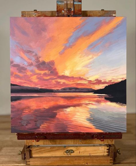 Sunset Painting Aesthetic, Wood Paintings, Ocean Art Painting, Landscapes Paintings, Nordland, Small Artwork, Landscape Art Painting, Painting Ideas On Canvas, Small Canvas Art