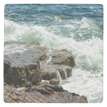 Coastal Maine Rocky Shoreline Stone Coaster Rocky Shoreline, Airplane Wallpaper, Coastal Maine, Maine Coast, Flat Stone, Green Ocean, Art Landscapes, Acadia National Park, Stone Coasters