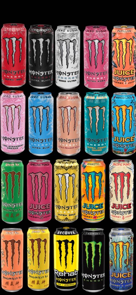 Every Monster Flavor, Monster Energy Drink Wallpapers, Monster Energy Checklist, All Monster Energy Drink, Monster Flavors List, Monster Energy Drink Flavors, Monster Drink Flavors, Monster Energy Flavors, Monster Energy Wallpapers