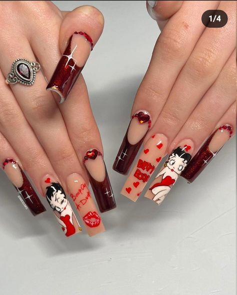 Betty Boop Nail Art, Betty Boop Nails, Cartoon Nail Designs, Cartoon Nail Art, Disney Acrylic Nails, Fun Characters, Punk Nails, Dope Nail Designs, Nails Only