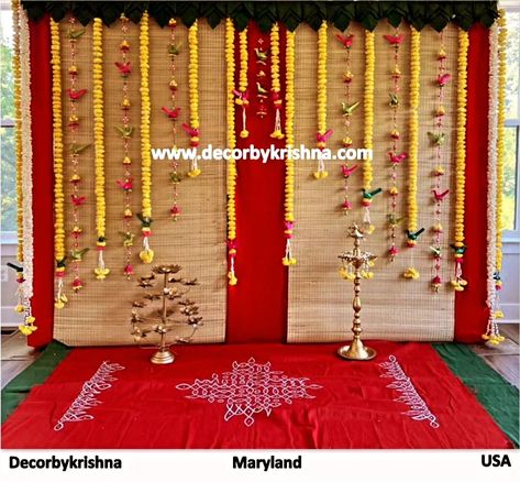 Stepping into our new sanctuary, filled with grace and beauty. House Warming Pooja Decor by Sindhu @raadhe_decors of #maryland branch #usa #housewarming #gruhapravesam #poojaDecor #housewarmingdecor #newhome #newhouse #decorbykrishnamaryland @decorbykrishna is a unit of @pellipoolajada Traditional Decorations using only Natural materials #noplastic #nofloralfoam #nothermocoal #nostyrofoam #ecofriendlywedding #pellikooturu #pellikoduku #mangalasnanam #gruhapravesham #vonifunction #cradle... Gruhapravesam Decoration Ideas Usa, Housewarming Ideas, Pooja Decor, Home Flower Decor, Cradle Ceremony, Beauty House, Ganapati Decoration, Eco Friendly Wedding, Backdrops Backgrounds