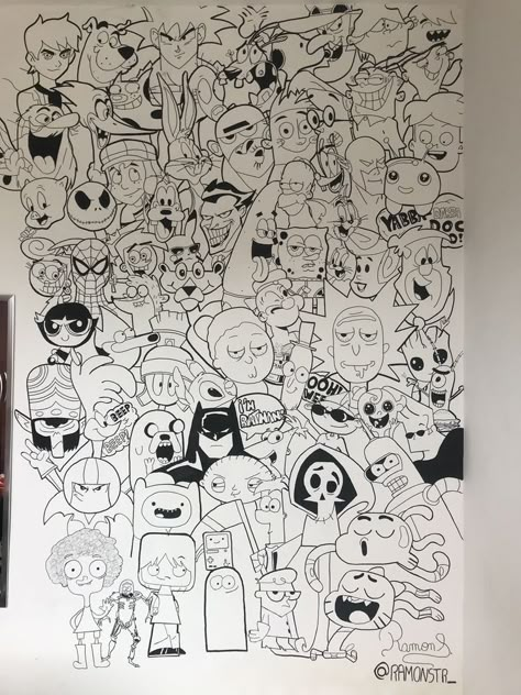 Doodle On Wall, Wall Doodle, Doodle Wall Art, Bedroom Art Painting, Doodle Wall, Wall Drawings, Graffiti Doodles, Graffiti Style Art, Canvas Drawings