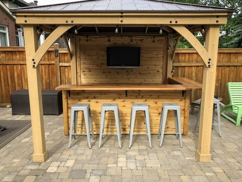 Grill Bar Outdoor Patio, Outdoor Pagola, Gazebo Bar Ideas, Outdoor Patio Bar Ideas, Diy Backyard Bar, Outdoor Bar Ideas Backyards, Backyard Revamp, Pool Bar Ideas, Grilling Patio