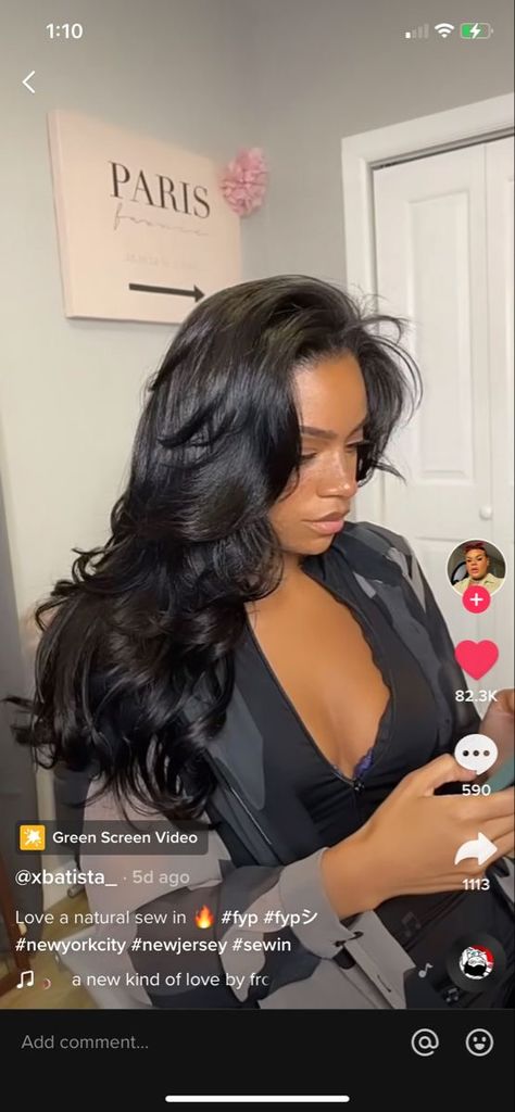 Deep Layers Long Hair, Flip Over Sew In Weave Hairstyles, Layers On Black Women, Blowouts On Black Women, Traditional Sew In With Leave Out Layers, Blowout Sew In, Weave Blowout, Long Layered Hair Black Women, Blowout Weave