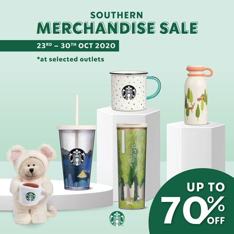 Starbucks Southern Merchandise Sale Up To 70% OFF from 23 October 2020 until 30 October 2020 Merchandise Poster Design, Starbucks Merchandise, Starbucks Bottles, Campaign Ads, Drink Poster, 30 October, Motion Design Video, Ppt Design, Magazine Layout Design