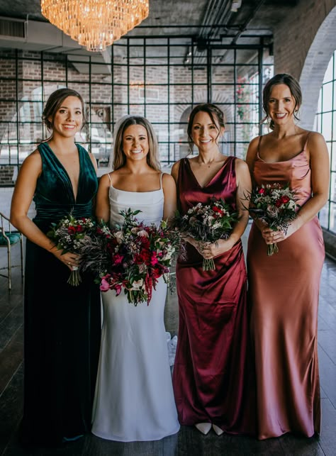 Emerald Green And Red Bridesmaid Dresses, Emerald And Blue Bridesmaid Dresses, Emerald Green And Burgundy Wedding Bridesmaid Dress, Velvet Mismatched Bridesmaid Dresses, Bridesmaid Bouquet Jewel Tone, Jewel Tone Wedding Fall Bridesmaid Dresses, Gem Green Bridesmaid Dresses, Red Pink Green Bridesmaids, Dark Green And Pink Bridesmaid Dresses