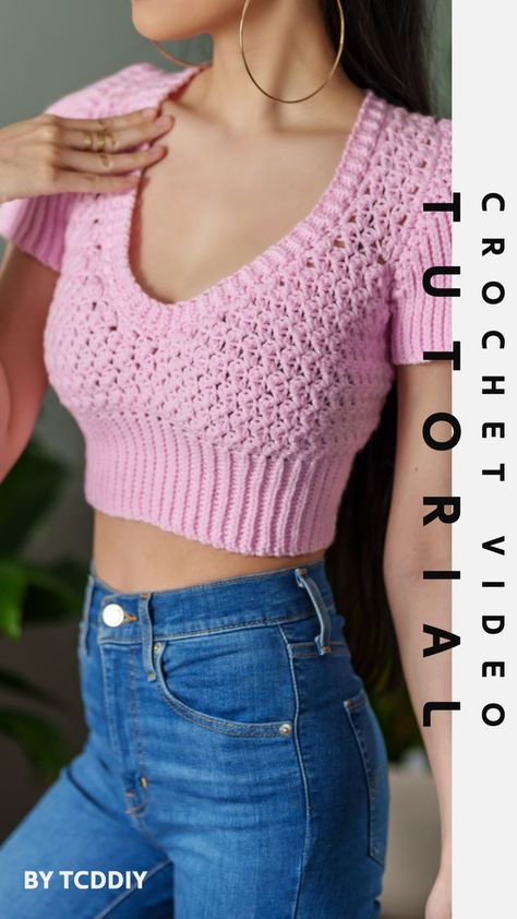 Learn how to crochet this with our free video tutorial here where you get every step and detail you'll need to make this with ultimate ease! Click here to check it out!💖 Be sure to join us on YouTube, Instagram and check out my Etsy @TCDDIY Chic Crochet Top, Crochet Top Outfit, Crop Top Pattern, Crochet Crop Top Pattern, Crochet Short, Crochet Tops Free Patterns, Crochet Summer Tops, Crochet Videos Tutorials, Crochet Crop