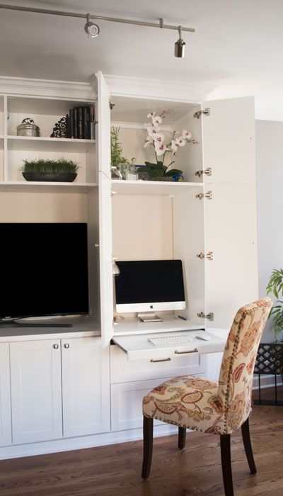 Types of Hidden Desks Desk Wall Unit, Built In Wall Units, Hidden Desk, Living Room Built Ins, Play Kitchens, Desk In Living Room, Built In Desk, Home Office Space, A Desk