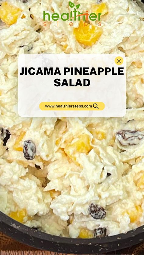 Jicama Pineapple Salad Jicama Recipes, Tart Pineapple, Mexican Fruit Salads, Jicama Recipe, Jicama Salad, Pineapple Tidbits, Dill Potatoes, Rasta Pasta, Vegan Coleslaw