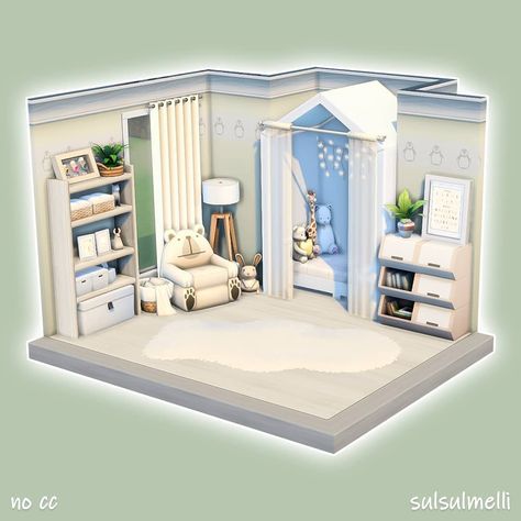 Sims 4 Activity Room, Sims Hallway Ideas, Sims 4 Family Kitchen, Sims 4 Toddler Room No Cc, Sims 4 Hallway Ideas, The Sims 4 Living Room Ideas, Bloxburg Toddler Room, Sims 4 Toddler Bedroom, Sims 4 Playroom