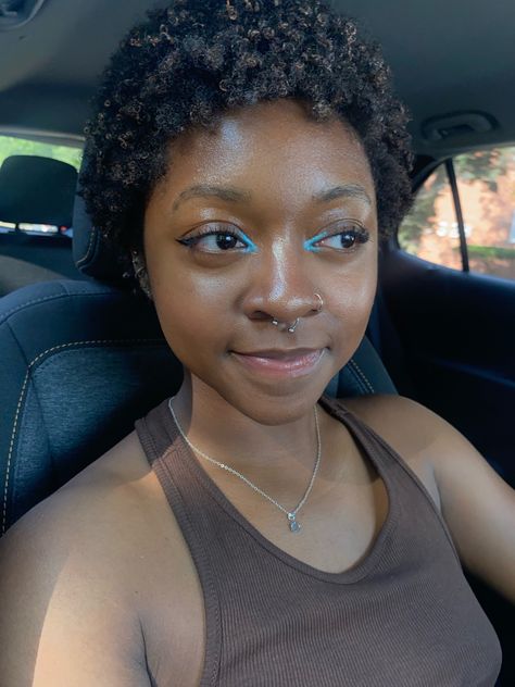 Blue Inner Corner Eyeshadow, Blue Inner Corner, Inner Corner Eyeshadow, Corner Eyeshadow, Im Better, 4c Afro, Braids And Locs, Piercing Inspo, Aesthetic Ig